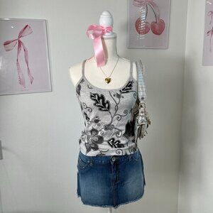 2000s Y2k The Limited Paisley Floral Gray Black Razorback Tank Cami Womens‎ M
